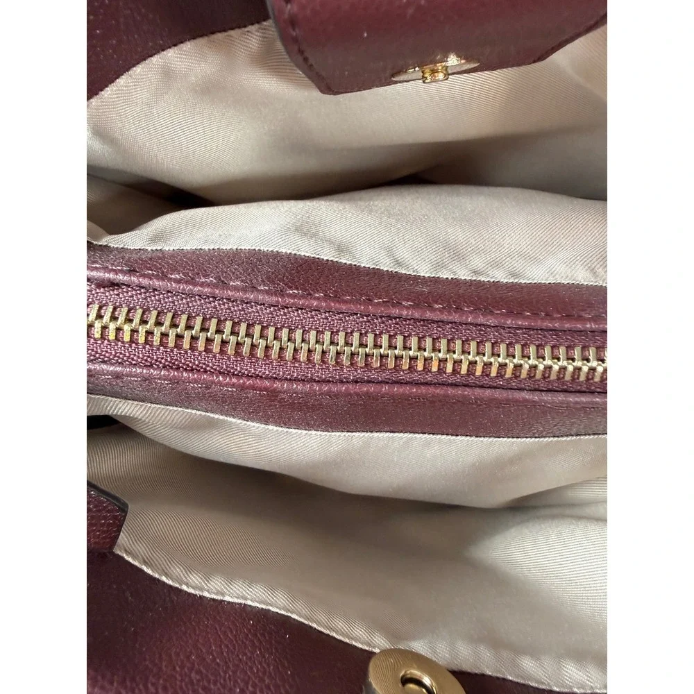 Nine West Burgundy Pebbled Faux Leather Satchel Crossbody Bag Gold‎ Hardware
